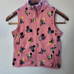 Disney Amazon Essentials Fleece Vest‎ Kids S Pink NEW Mickey Mouse Friends Print